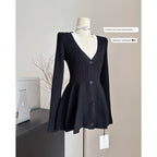 Navy Blue Waist - Cinching Low - Neck All - Match Long - Sleeve V - Neck Knitted Cardigan - StepByStepNow