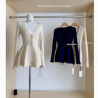 Navy Blue Waist - Cinching Low - Neck All - Match Long - Sleeve V - Neck Knitted Cardigan - StepByStepNow