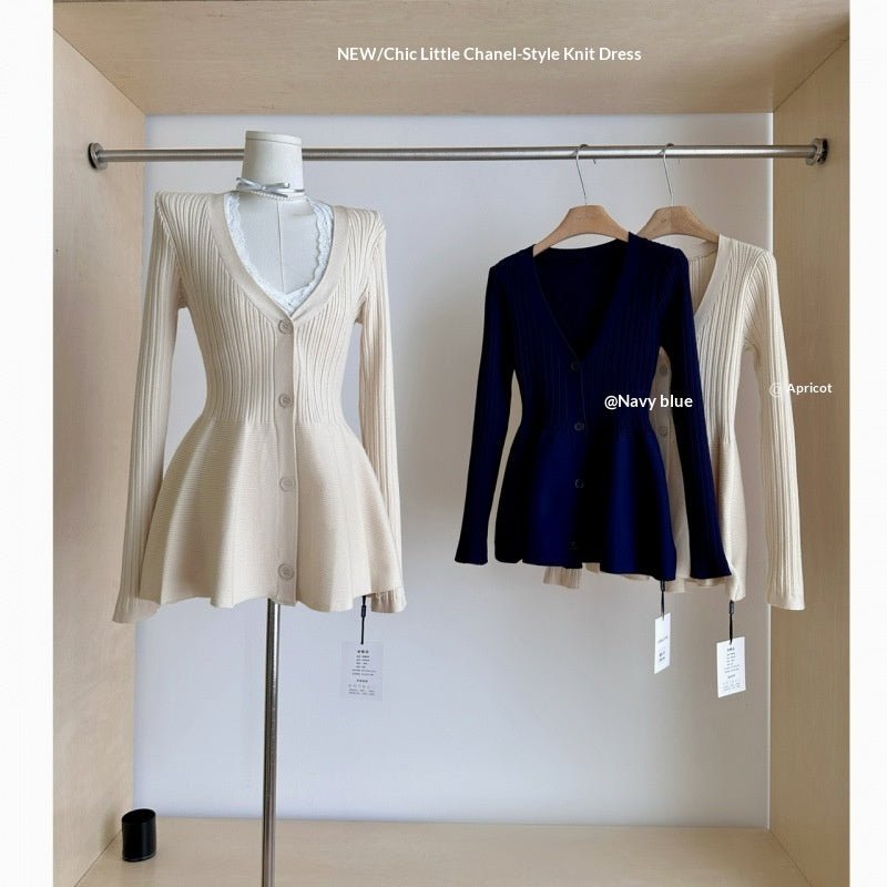 Navy Blue Waist - Cinching Low - Neck All - Match Long - Sleeve V - Neck Knitted Cardigan - StepByStepNow