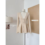 Navy Blue Waist - Cinching Low - Neck All - Match Long - Sleeve V - Neck Knitted Cardigan - StepByStepNow