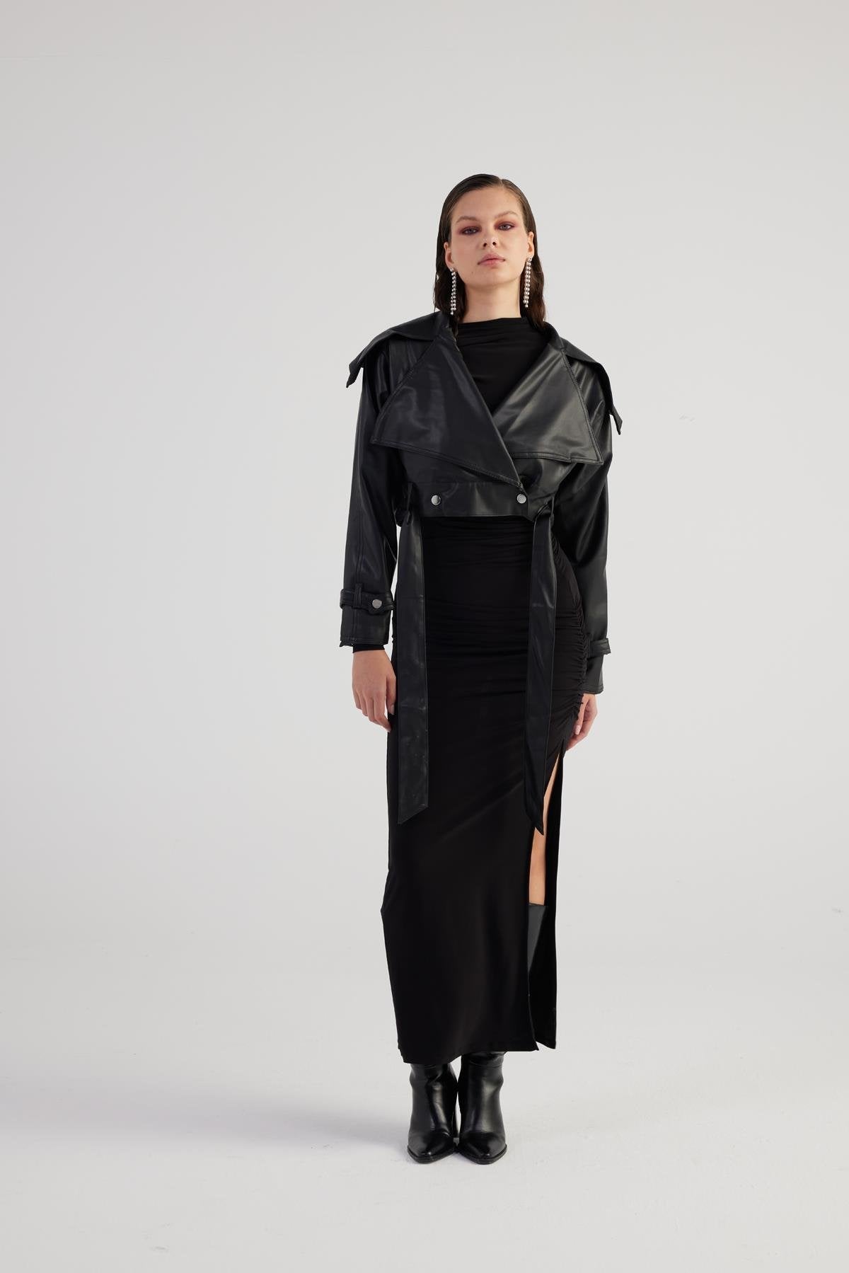 Neeko Black Faux Leather Cropped Jacket - StepByStep