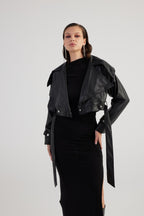 Neeko Black Faux Leather Cropped Jacket - StepByStep