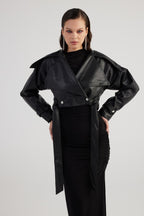 Neeko Black Faux Leather Cropped Jacket - StepByStep