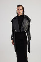 Neeko Black Faux Leather Cropped Jacket - StepByStep