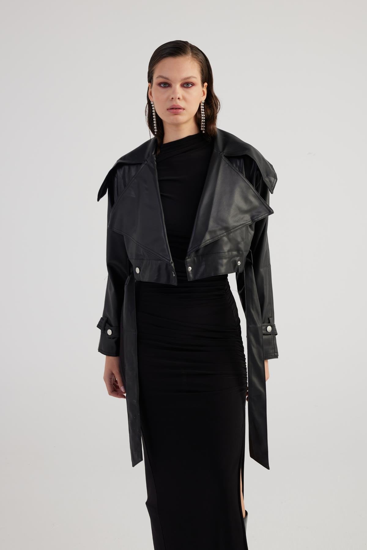 Neeko Black Faux Leather Cropped Jacket - StepByStep