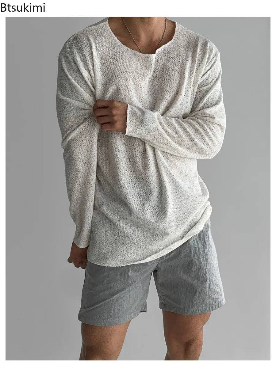 New 2026 Men's Casual Long Sleeve T Shirt O - neck Solid Color Breathable Men Streetwear Soft Clothing Fashion Male Shirts Tops - StepByStepNow