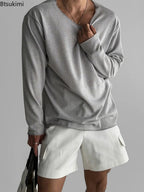 New 2026 Men's Casual Long Sleeve T Shirt O - neck Solid Color Breathable Men Streetwear Soft Clothing Fashion Male Shirts Tops - StepByStepNow
