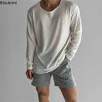 New 2026 Men's Casual Long Sleeve T Shirt O - neck Solid Color Breathable Men Streetwear Soft Clothing Fashion Male Shirts Tops - StepByStepNow