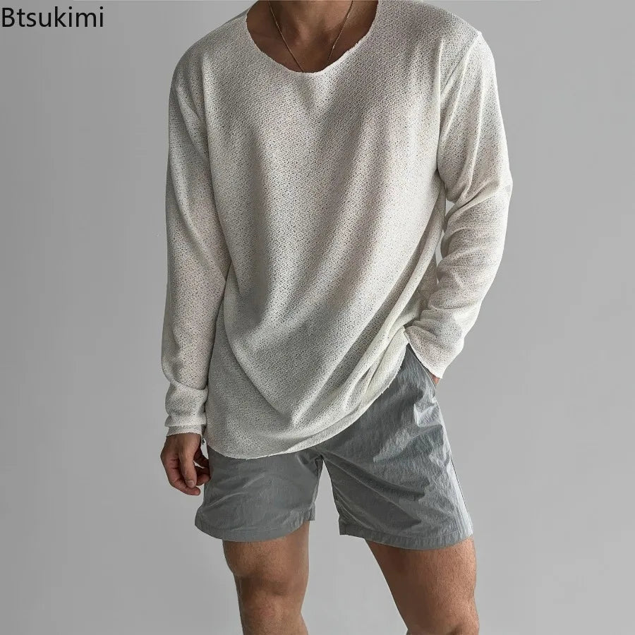 New 2026 Men's Casual Long Sleeve T Shirt O - neck Solid Color Breathable Men Streetwear Soft Clothing Fashion Male Shirts Tops - StepByStepNow