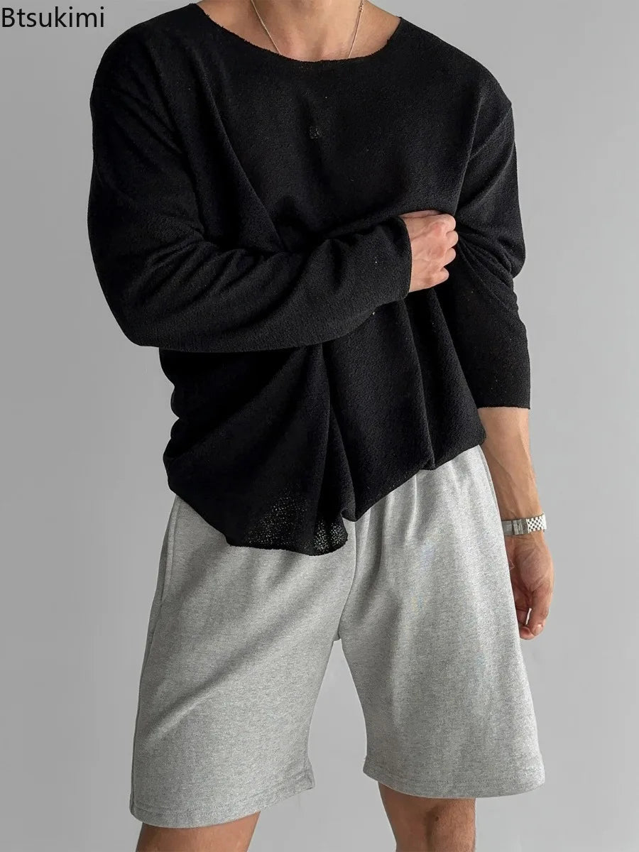 New 2026 Men's Casual Long Sleeve T Shirt O - neck Solid Color Breathable Men Streetwear Soft Clothing Fashion Male Shirts Tops - StepByStepNow