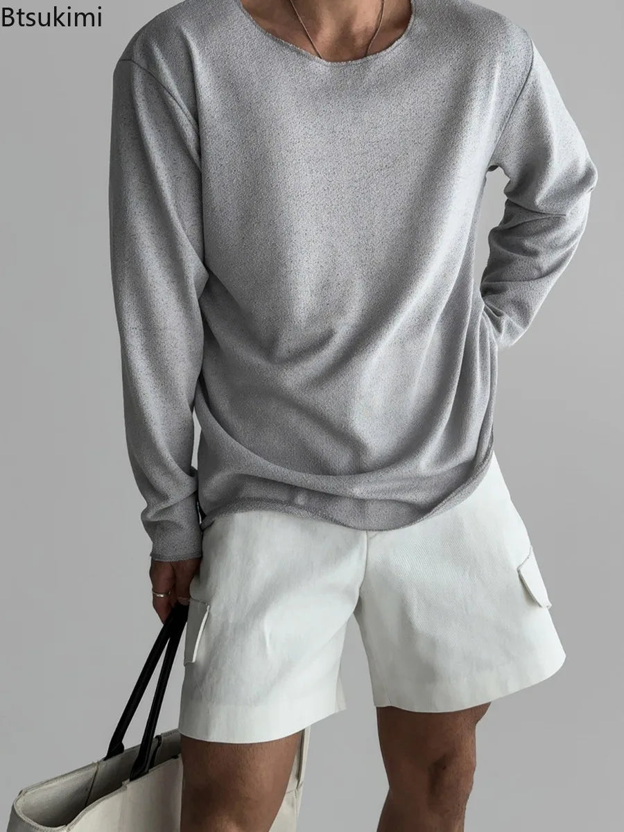 New 2026 Men's Casual Long Sleeve T Shirt O - neck Solid Color Breathable Men Streetwear Soft Clothing Fashion Male Shirts Tops - StepByStepNow