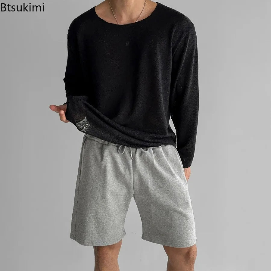 New 2026 Men's Casual Long Sleeve T Shirt O - neck Solid Color Breathable Men Streetwear Soft Clothing Fashion Male Shirts Tops - StepByStepNow