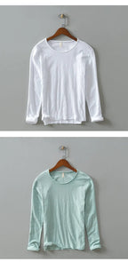 New Autumn Solid Color Long - sleeved T-shirt Men's Casual Bottoming T-shirt Male Cotton Crew Neck T-Shirt - StepByStepNow