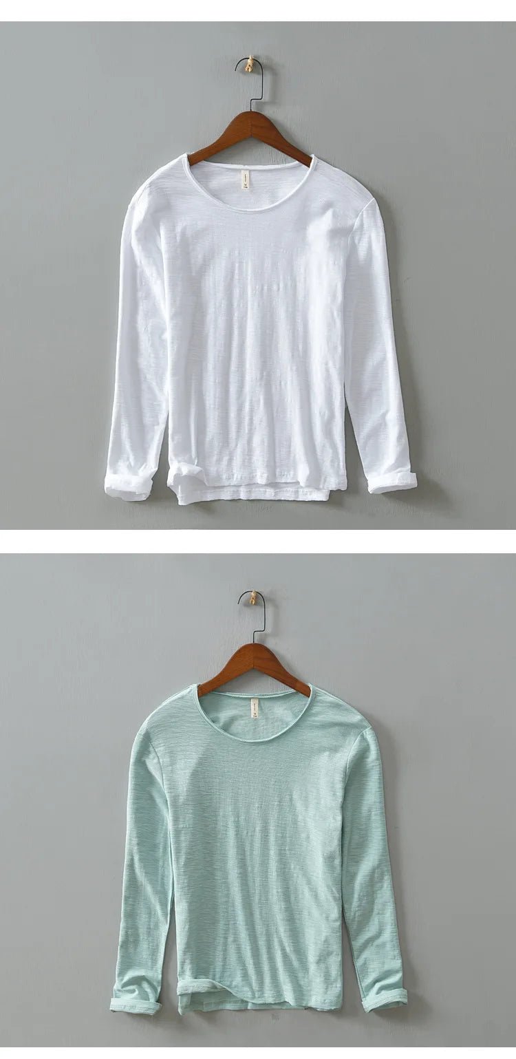 New Autumn Solid Color Long - sleeved T-shirt Men's Casual Bottoming T-shirt Male Cotton Crew Neck T-Shirt - StepByStepNow