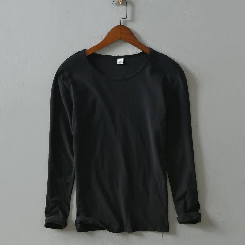 New Autumn Solid Color Long - sleeved T-shirt Men's Casual Bottoming T-shirt Male Cotton Crew Neck T-Shirt - StepByStepNow