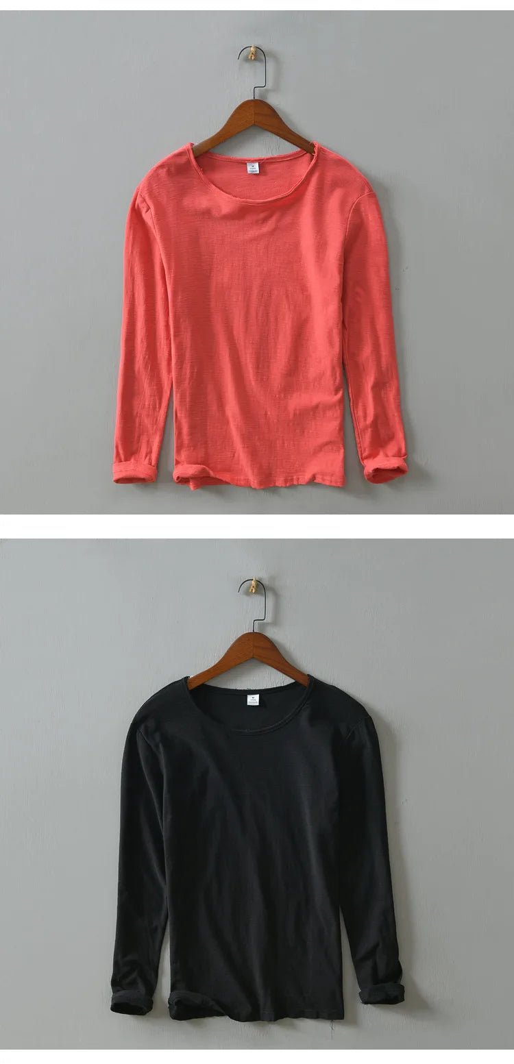 New Autumn Solid Color Long - sleeved T-shirt Men's Casual Bottoming T-shirt Male Cotton Crew Neck T-Shirt - StepByStepNow