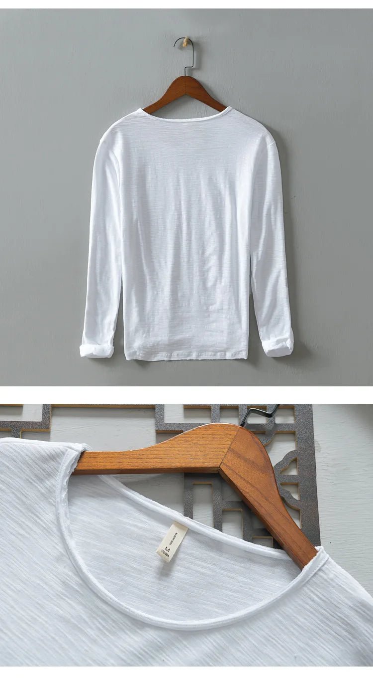 New Autumn Solid Color Long - sleeved T-shirt Men's Casual Bottoming T-shirt Male Cotton Crew Neck T-Shirt - StepByStepNow
