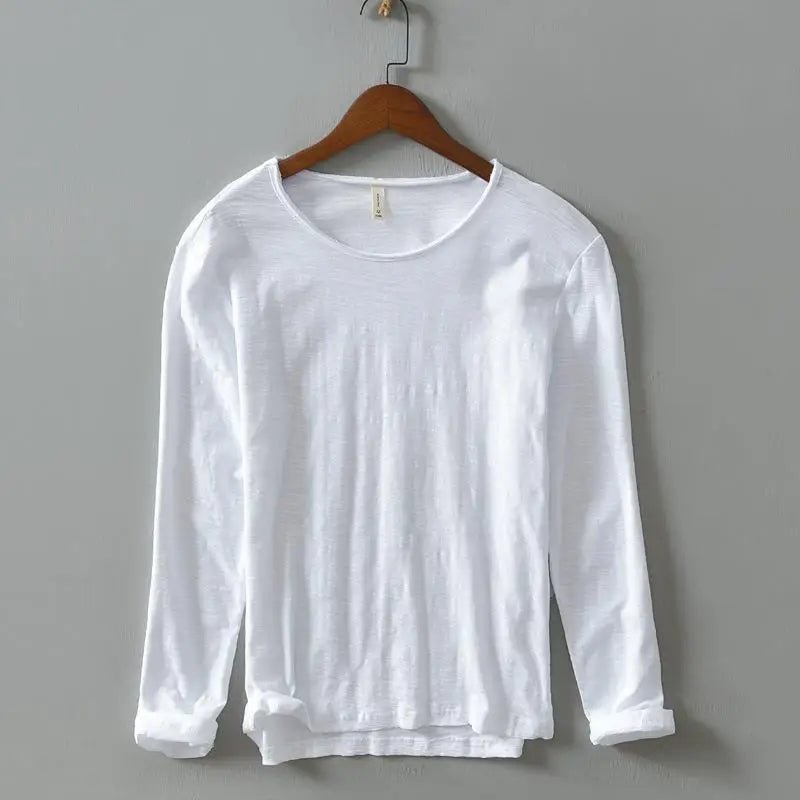 New Autumn Solid Color Long - sleeved T-shirt Men's Casual Bottoming T-shirt Male Cotton Crew Neck T-Shirt - StepByStepNow