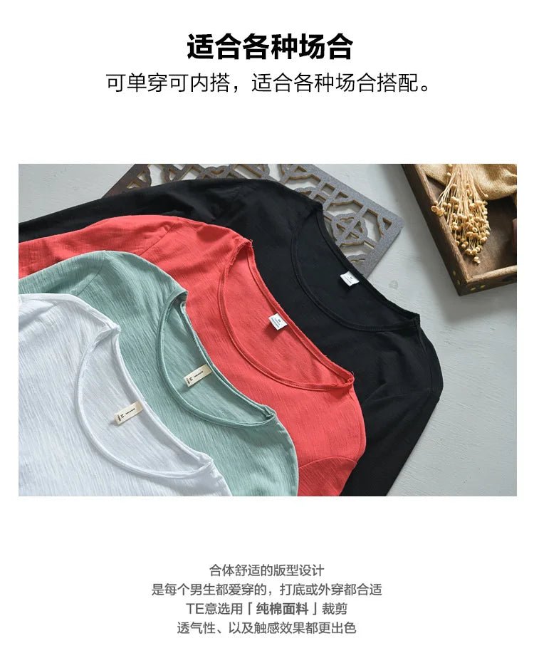 New Autumn Solid Color Long - sleeved T-shirt Men's Casual Bottoming T-shirt Male Cotton Crew Neck T-Shirt - StepByStepNow