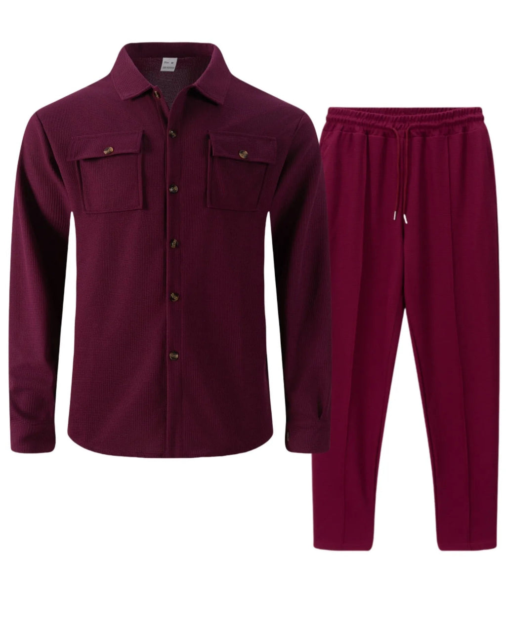New autumn style waffle long - sleeved solid - color double - pocket buttoned cardigan shirt and pants set - StepByStepNow
