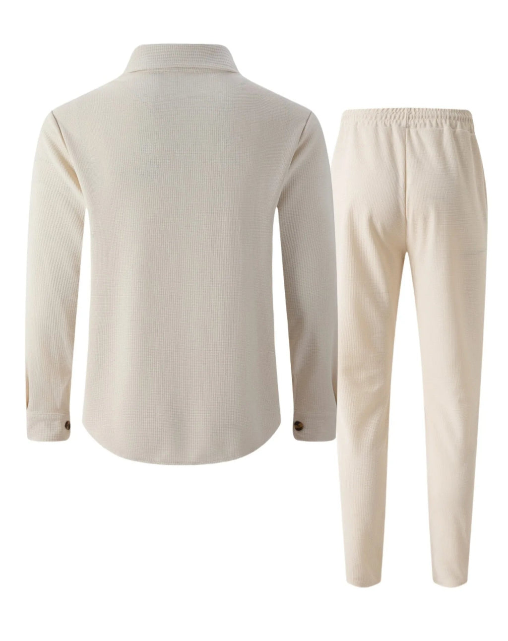New autumn style waffle long - sleeved solid - color double - pocket buttoned cardigan shirt and pants set - StepByStepNow