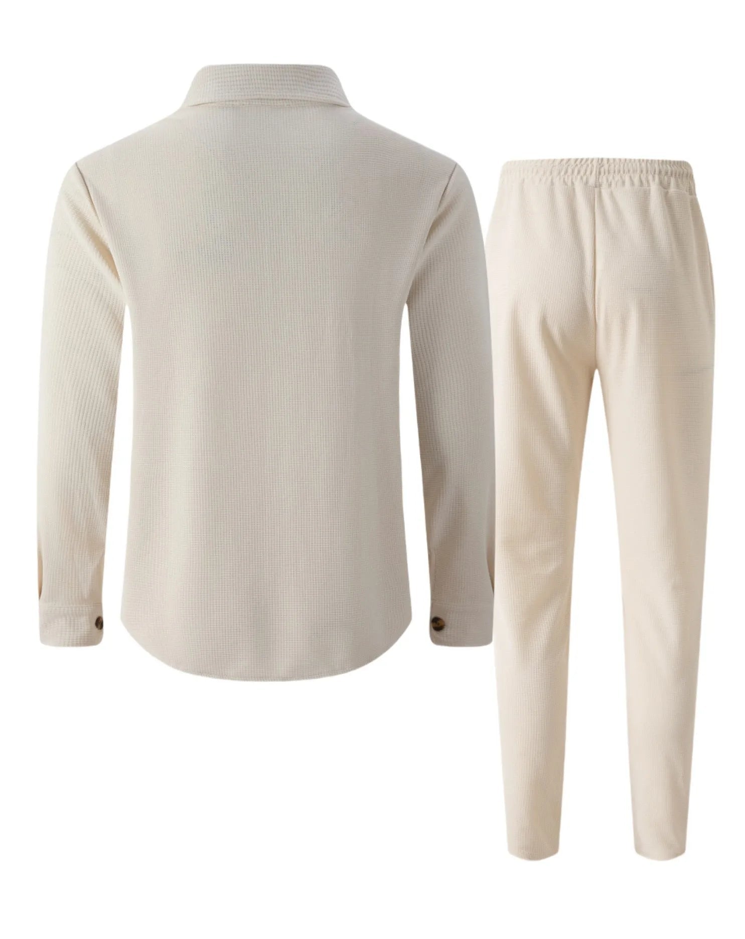 New autumn style waffle long - sleeved solid - color double - pocket buttoned cardigan shirt and pants set - StepByStepNow