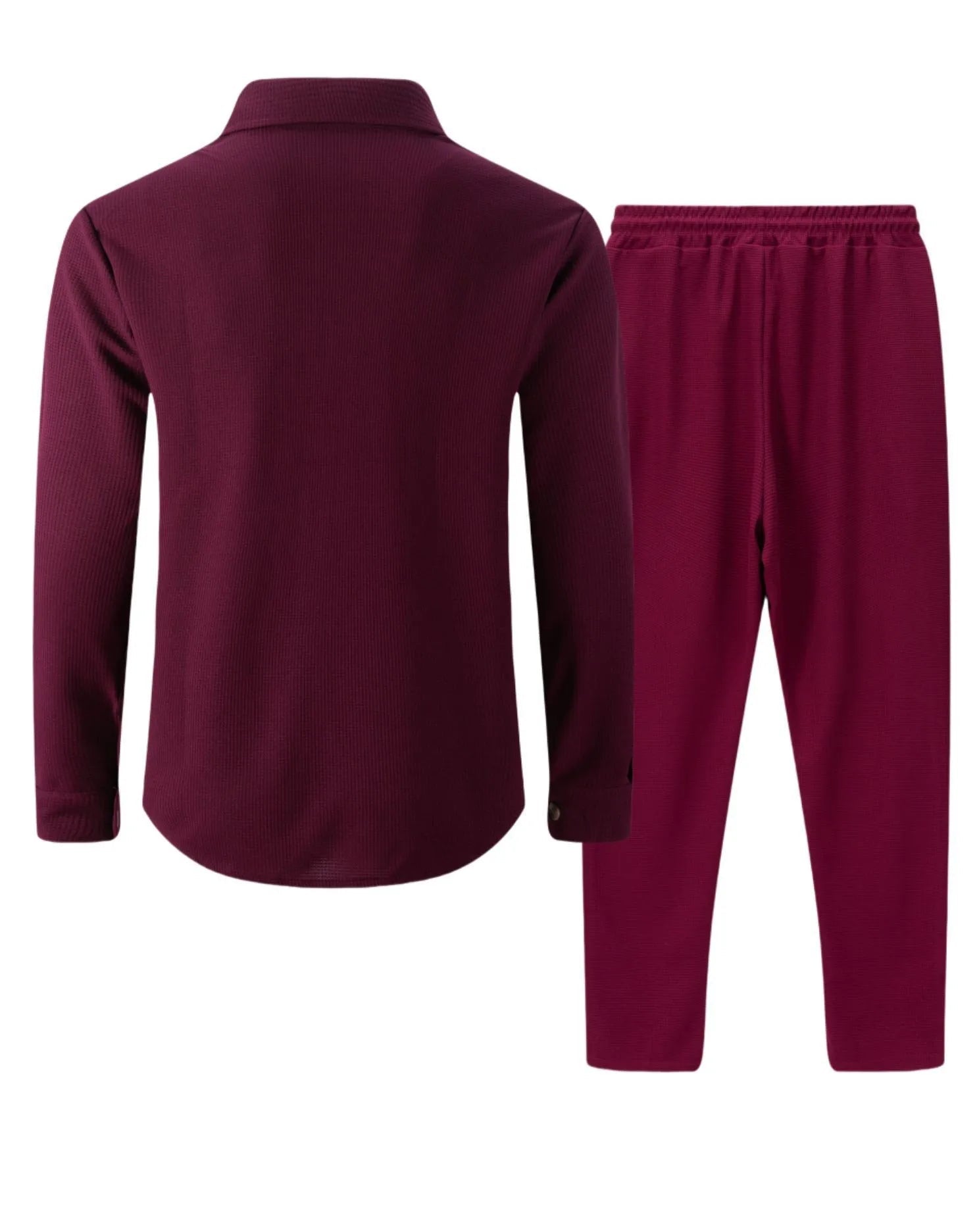 New autumn style waffle long - sleeved solid - color double - pocket buttoned cardigan shirt and pants set - StepByStepNow