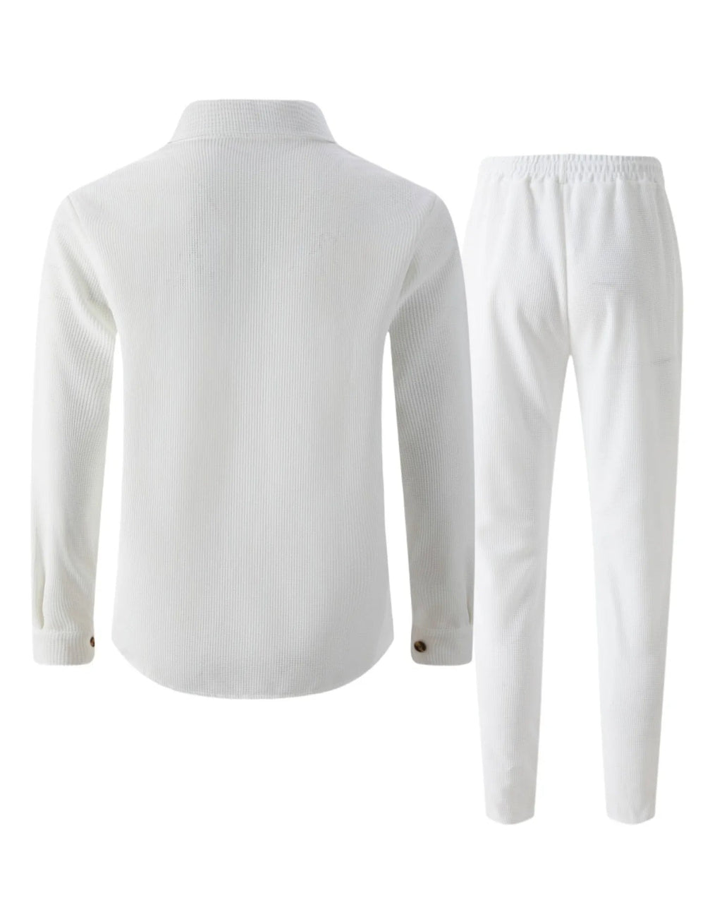 New autumn style waffle long - sleeved solid - color double - pocket buttoned cardigan shirt and pants set - StepByStepNow