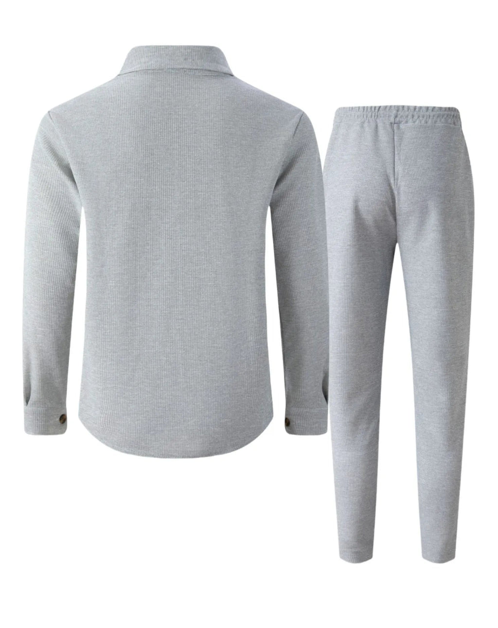 New autumn style waffle long - sleeved solid - color double - pocket buttoned cardigan shirt and pants set - StepByStepNow
