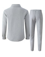 New autumn style waffle long - sleeved solid - color double - pocket buttoned cardigan shirt and pants set - StepByStepNow