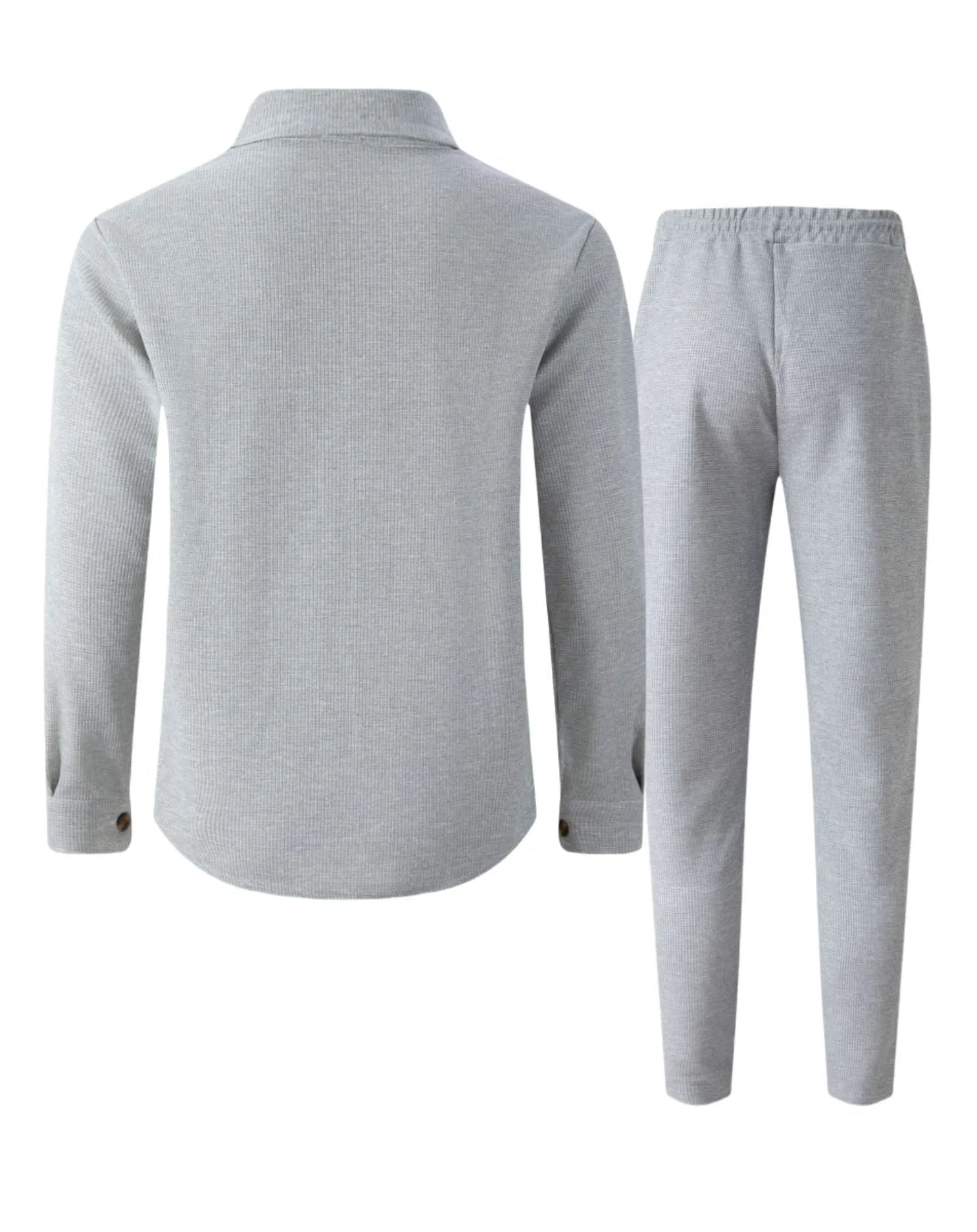 New autumn style waffle long - sleeved solid - color double - pocket buttoned cardigan shirt and pants set - StepByStepNow
