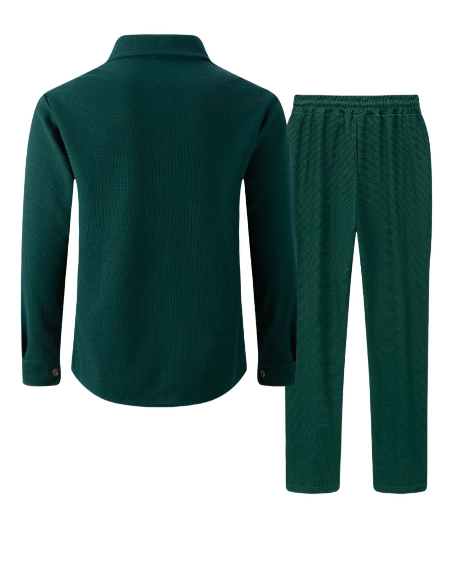 New autumn style waffle long - sleeved solid - color double - pocket buttoned cardigan shirt and pants set - StepByStepNow