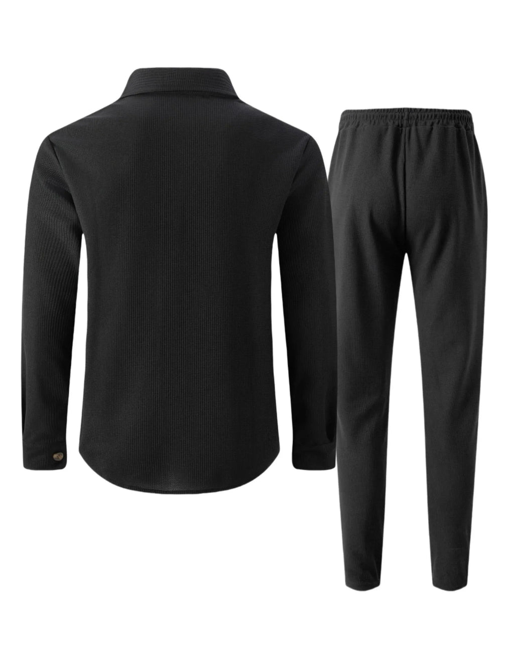 New autumn style waffle long - sleeved solid - color double - pocket buttoned cardigan shirt and pants set - StepByStepNow