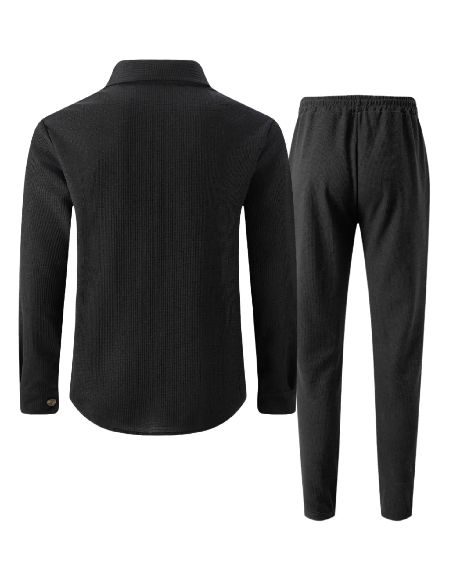 New autumn style waffle long - sleeved solid - color double - pocket buttoned cardigan shirt and pants set - StepByStepNow
