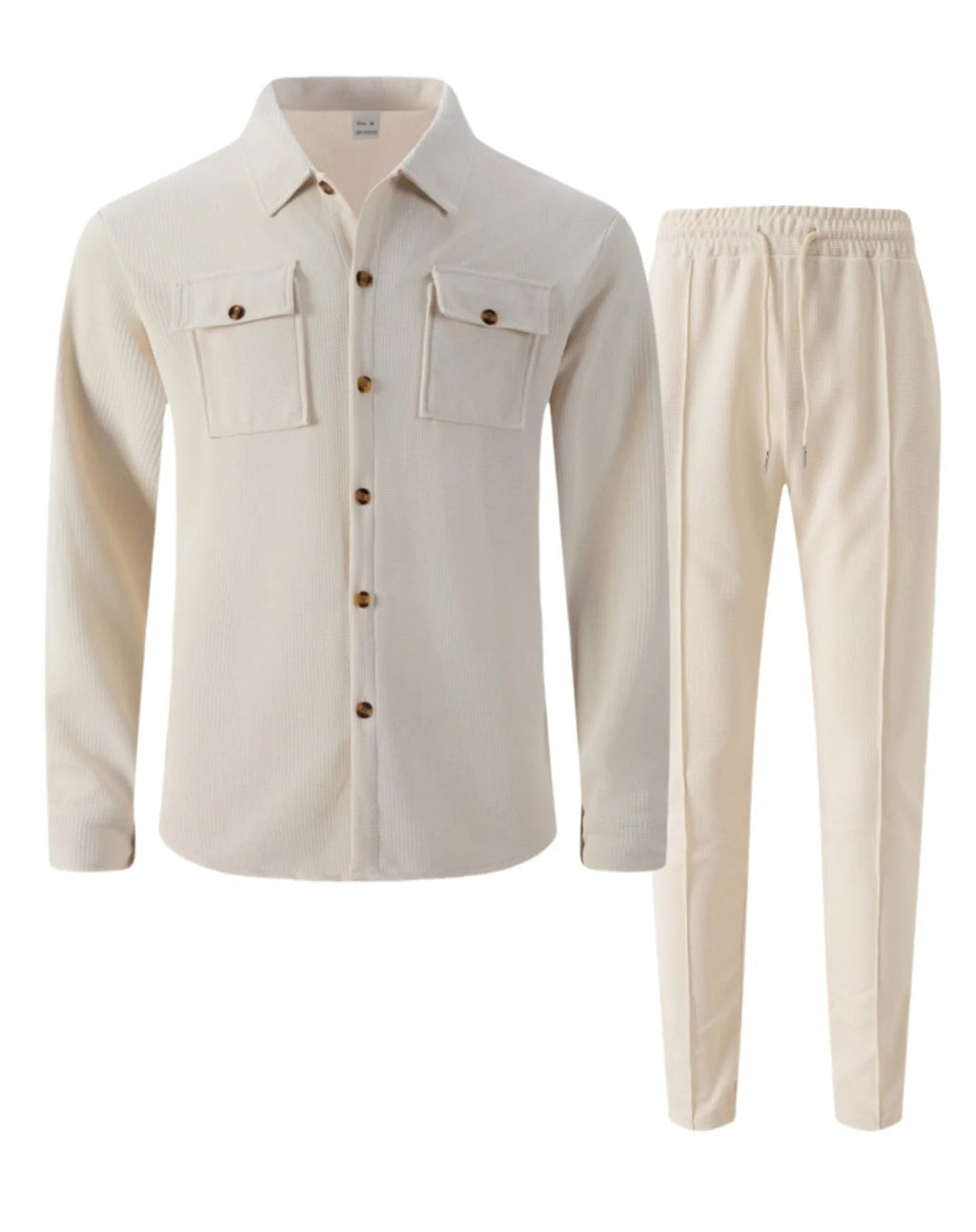 New autumn style waffle long - sleeved solid - color double - pocket buttoned cardigan shirt and pants set - StepByStepNow