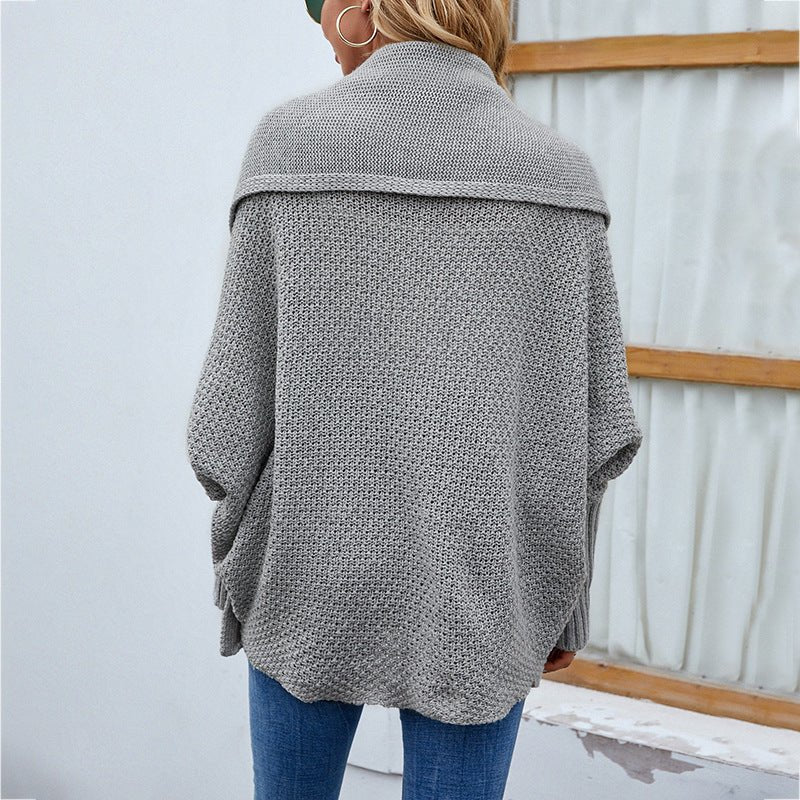 New Loose Knitted Sweater Solid Color Bat Sleeve Large Lapel Cardigan Autumn And Winter Fashion Jacket For Women Clothing - StepByStepNow