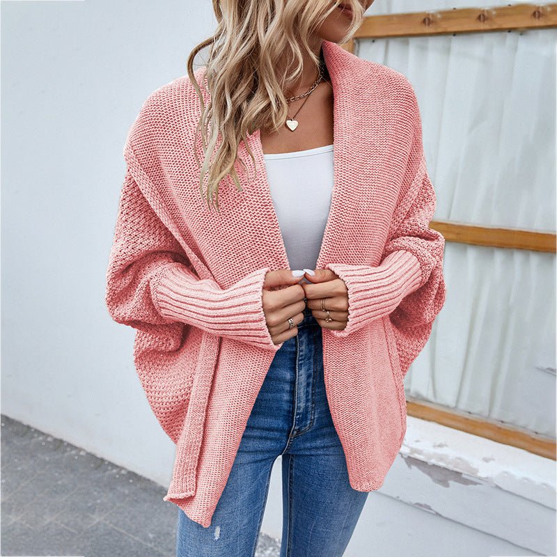 New Loose Knitted Sweater Solid Color Bat Sleeve Large Lapel Cardigan Autumn And Winter Fashion Jacket For Women Clothing - StepByStepNow