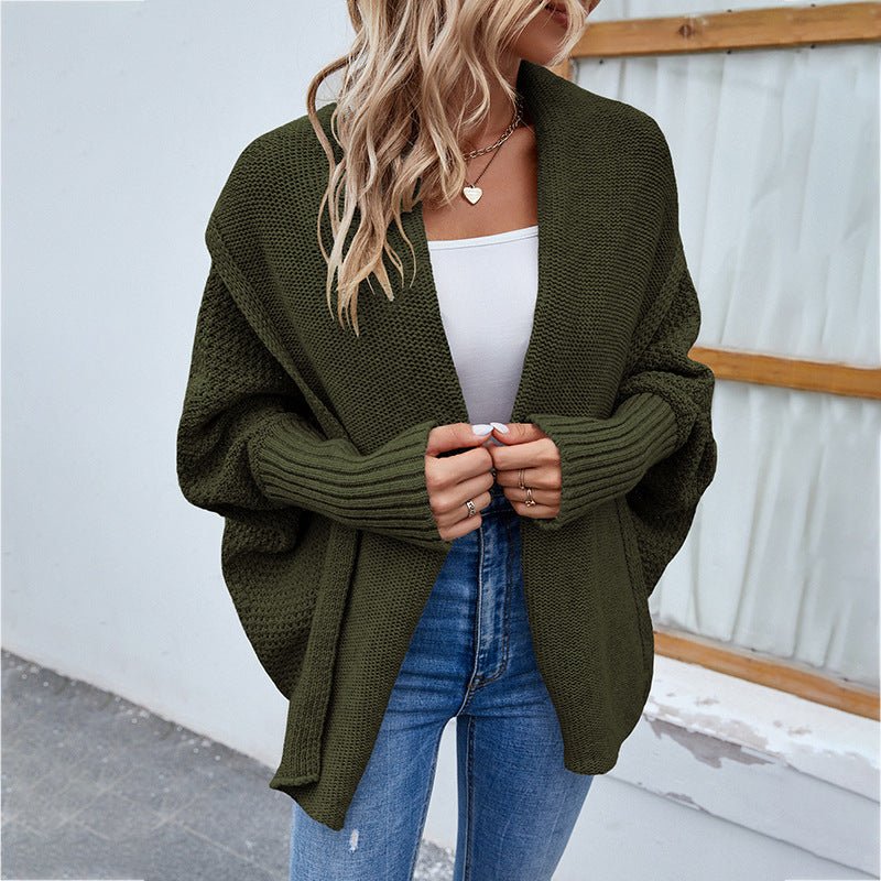 New Loose Knitted Sweater Solid Color Bat Sleeve Large Lapel Cardigan Autumn And Winter Fashion Jacket For Women Clothing - StepByStepNow