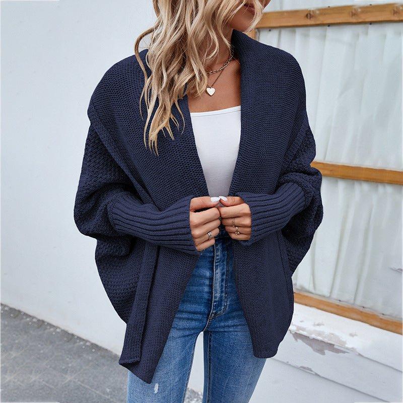 New Loose Knitted Sweater Solid Color Bat Sleeve Large Lapel Cardigan Autumn And Winter Fashion Jacket For Women Clothing - StepByStepNow