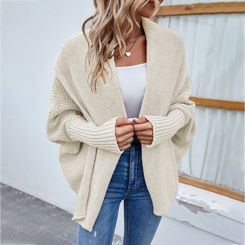 New Loose Knitted Sweater Solid Color Bat Sleeve Large Lapel Cardigan Autumn And Winter Fashion Jacket For Women Clothing - StepByStepNow