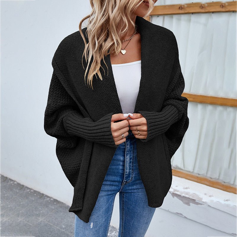 New Loose Knitted Sweater Solid Color Bat Sleeve Large Lapel Cardigan Autumn And Winter Fashion Jacket For Women Clothing - StepByStepNow