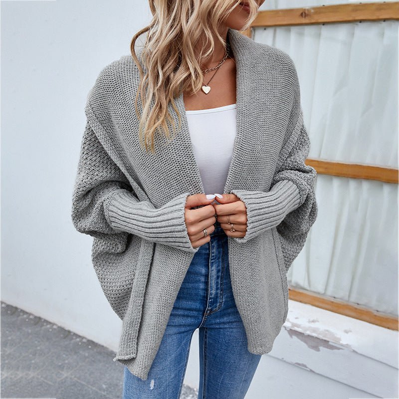New Loose Knitted Sweater Solid Color Bat Sleeve Large Lapel Cardigan Autumn And Winter Fashion Jacket For Women Clothing - StepByStepNow