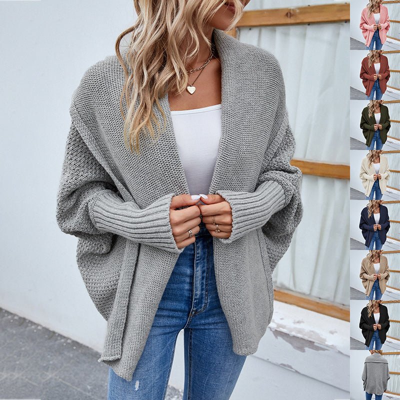 New Loose Knitted Sweater Solid Color Bat Sleeve Large Lapel Cardigan Autumn And Winter Fashion Jacket For Women Clothing - StepByStepNow