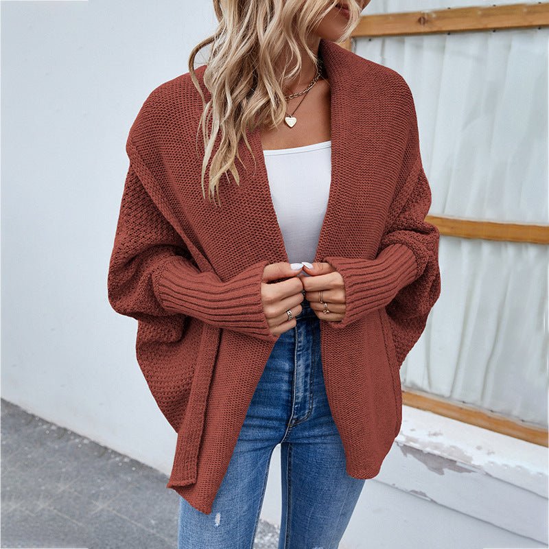 New Loose Knitted Sweater Solid Color Bat Sleeve Large Lapel Cardigan Autumn And Winter Fashion Jacket For Women Clothing - StepByStepNow