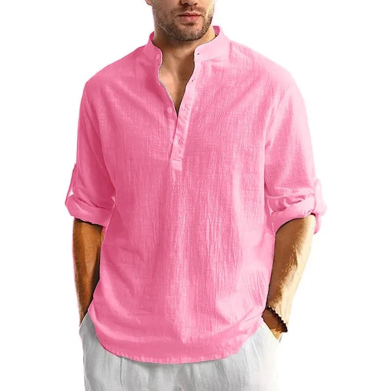 New Men's Linen Cotton Tshirts Long Sleeve Button Up Shirts Henley Beach Shirts Hawaiian T Shirts for Men Breathable Tops - StepByStepNow