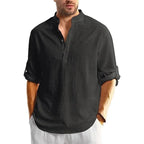 New Men's Linen Cotton Tshirts Long Sleeve Button Up Shirts Henley Beach Shirts Hawaiian T Shirts for Men Breathable Tops - StepByStepNow