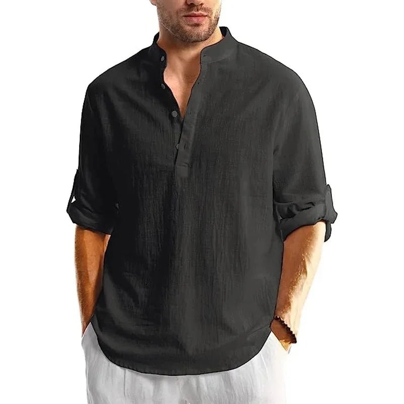 New Men's Linen Cotton Tshirts Long Sleeve Button Up Shirts Henley Beach Shirts Hawaiian T Shirts for Men Breathable Tops - StepByStepNow