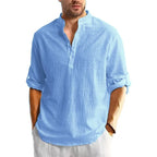 New Men's Linen Cotton Tshirts Long Sleeve Button Up Shirts Henley Beach Shirts Hawaiian T Shirts for Men Breathable Tops - StepByStepNow