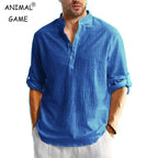 New Men's Linen Cotton Tshirts Long Sleeve Button Up Shirts Henley Beach Shirts Hawaiian T Shirts for Men Breathable Tops - StepByStepNow