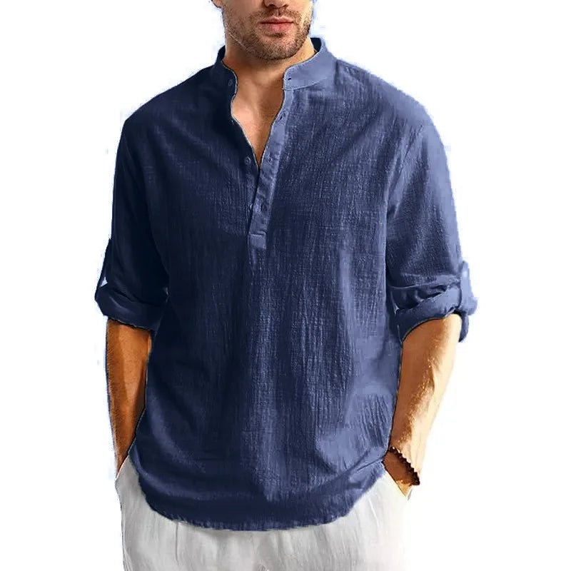 New Men's Linen Cotton Tshirts Long Sleeve Button Up Shirts Henley Beach Shirts Hawaiian T Shirts for Men Breathable Tops - StepByStepNow